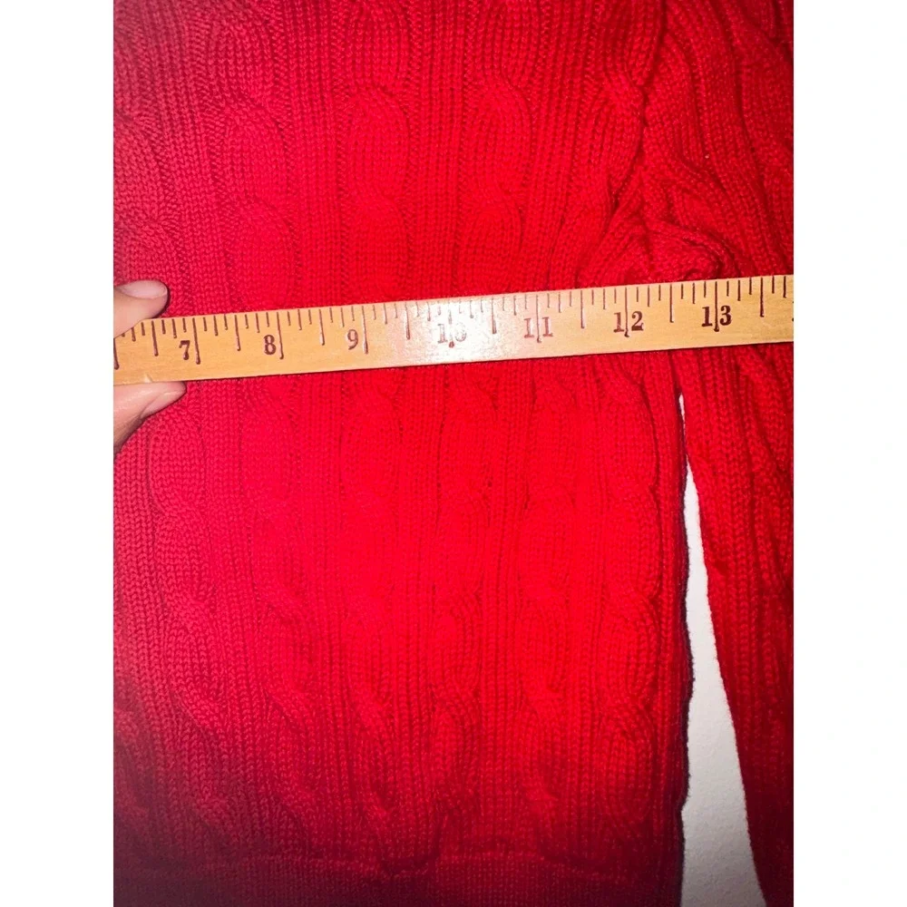 Ralph Lauren Girls Red Cable Knit Cardigan Sweater Size M 8-10 White Pony Preppy